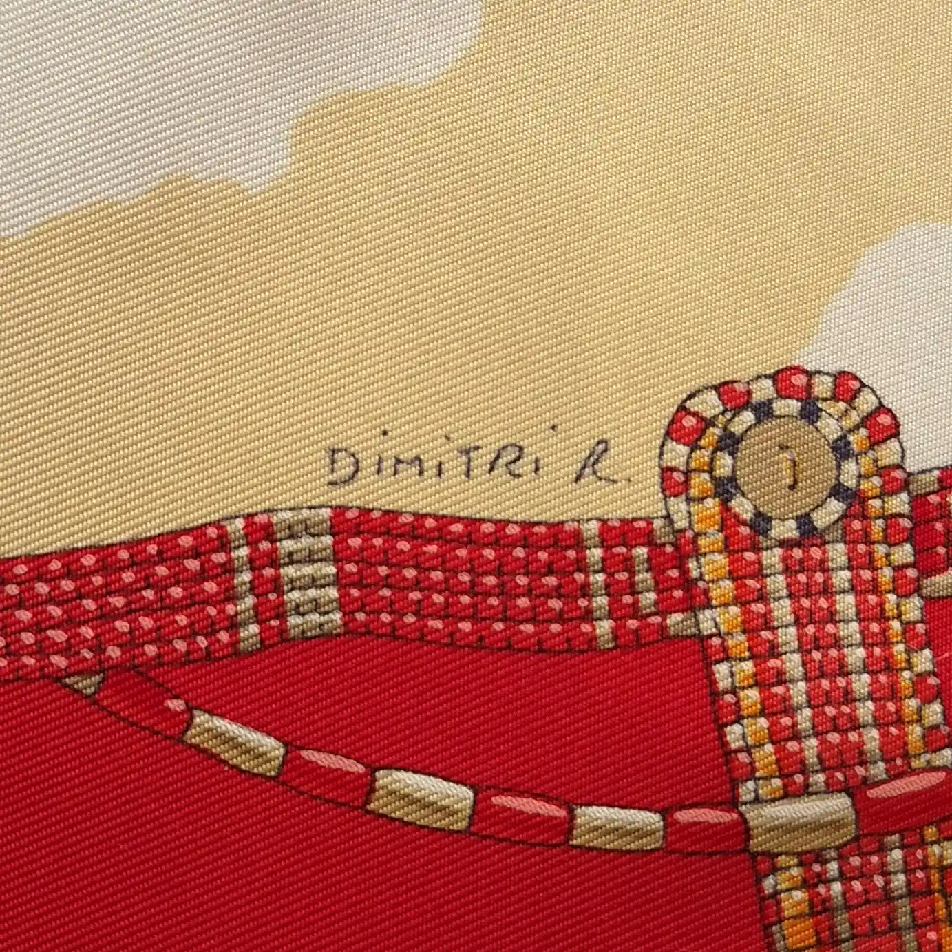 Hermès scarf Perles du Kenya Dimitri Rybaltchenko red ivory silk 90cm details 11