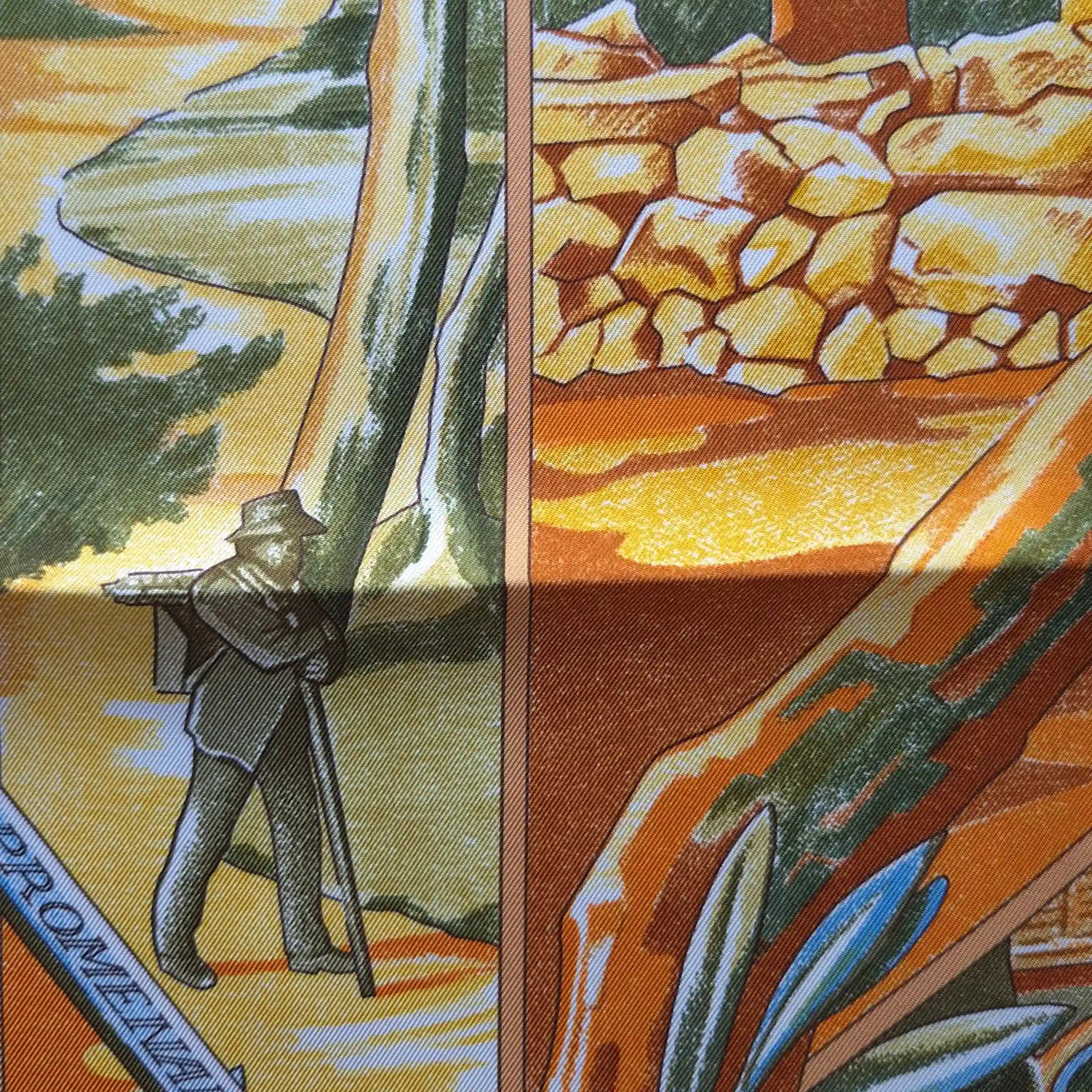 hermes promenade pays cezanne laurence bourthoumieux orange silk scarf 2006 limited edition detail