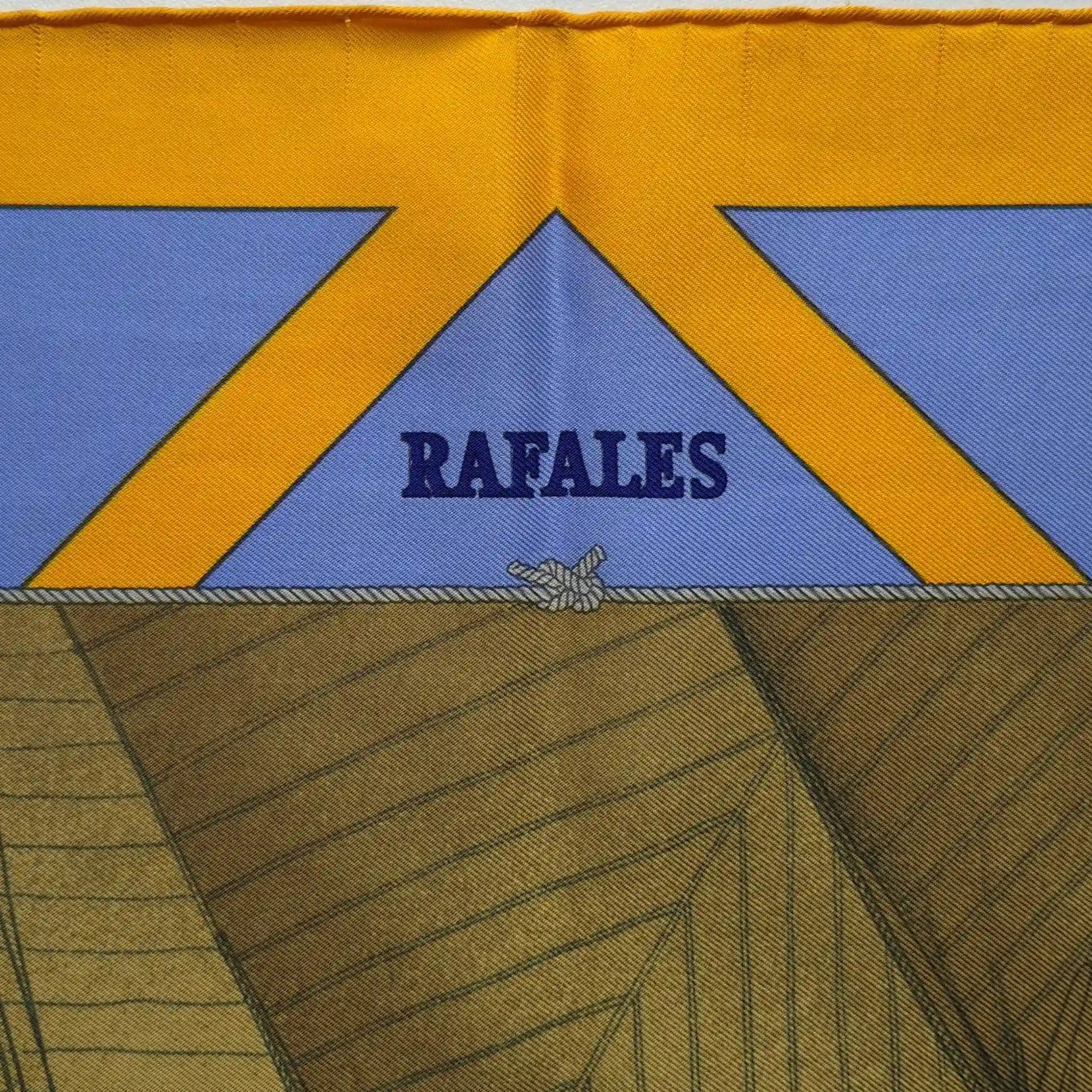 hermes rafales yannick manier silk scarf blue gold sailing ships nautical detail