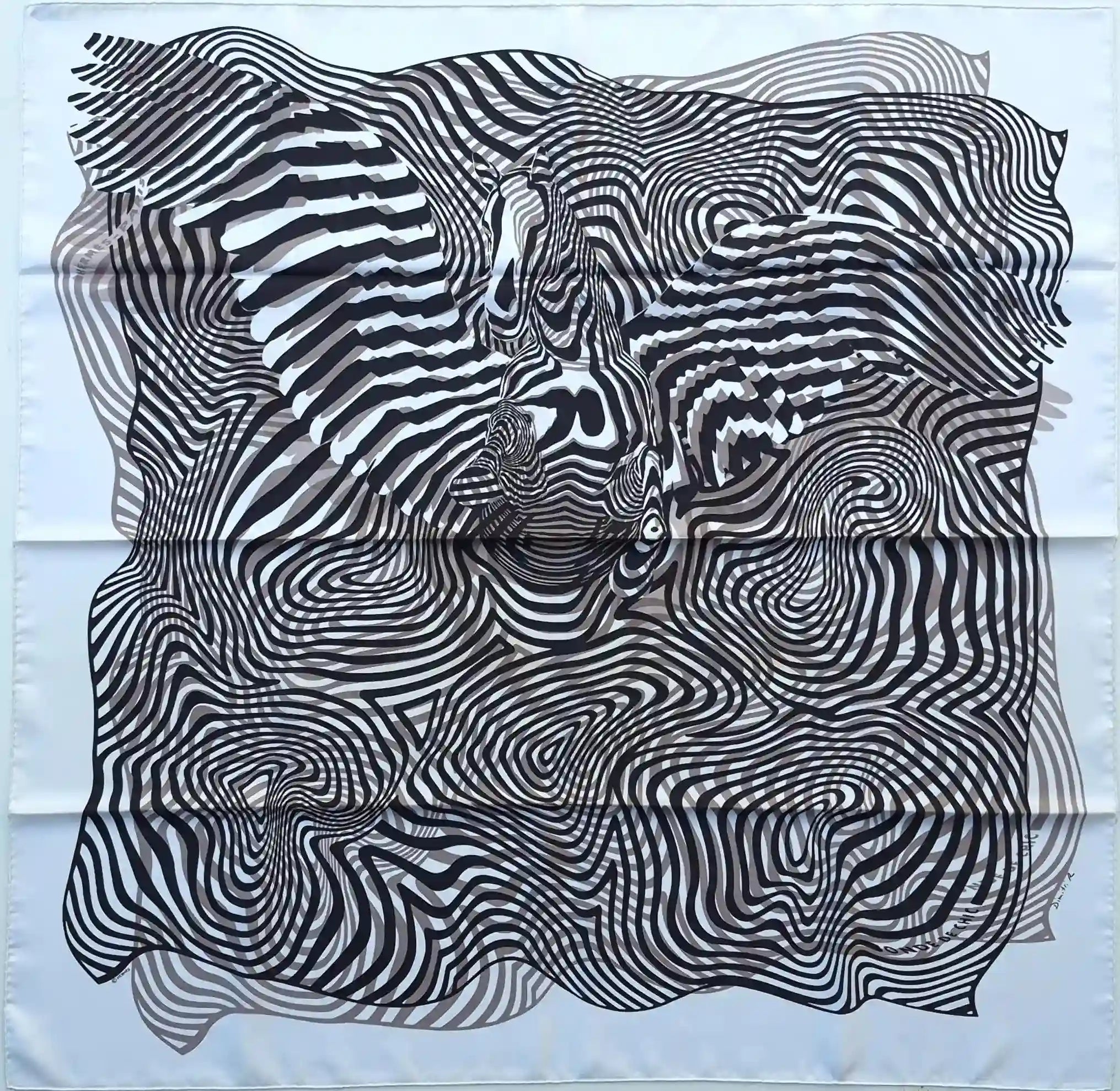 hermes ondes de chic rybaltchenko silk scarf black white op art waves abstract 
