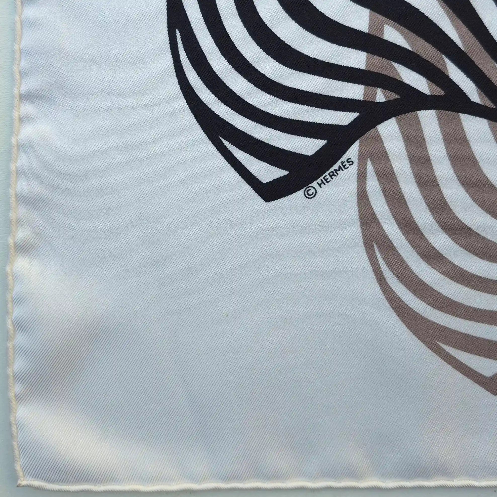 hermes ondes de chic rybaltchenko silk scarf black white op art waves abstract detail