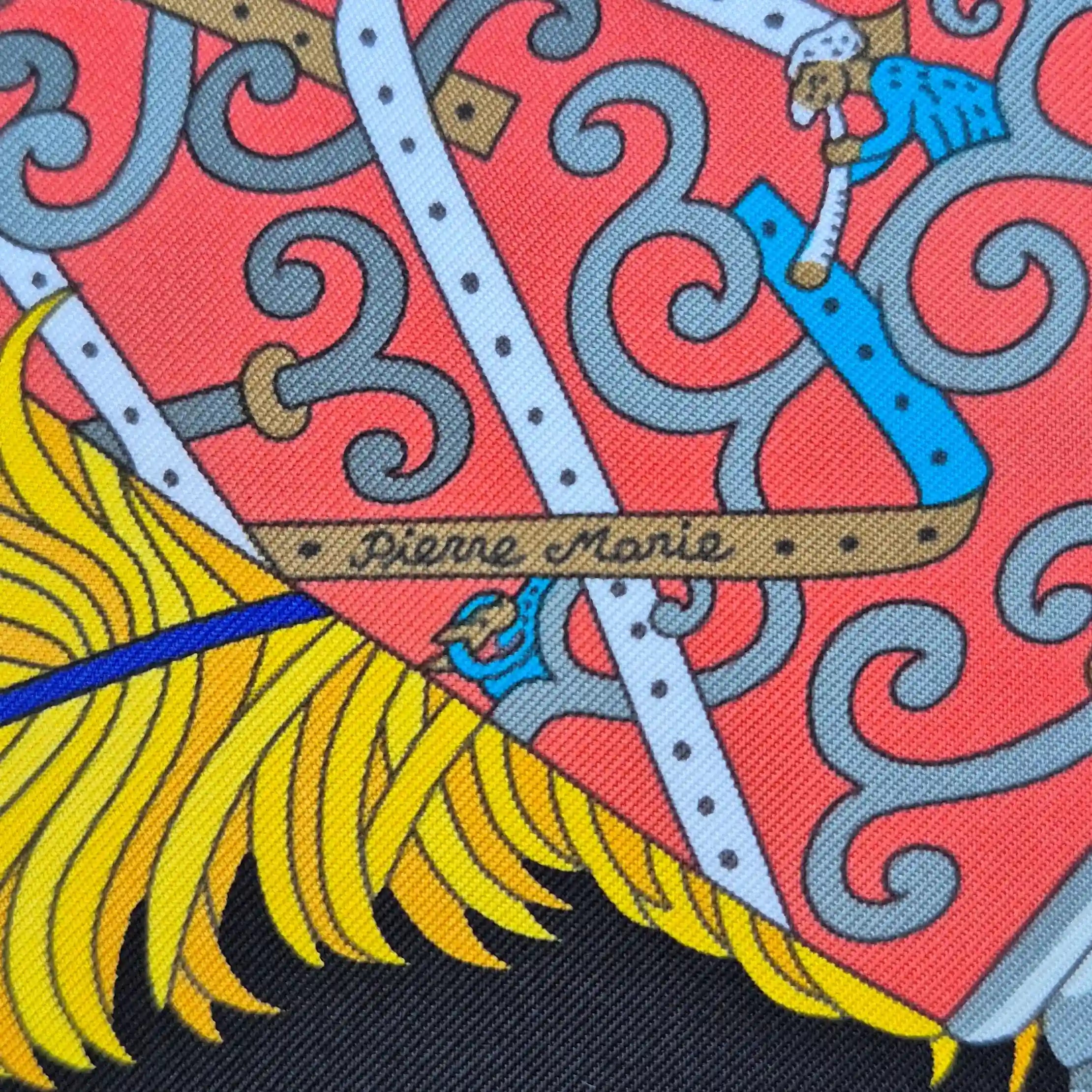 hermes sous l egide de mars pierre marie silk scarf blue black red antique armor