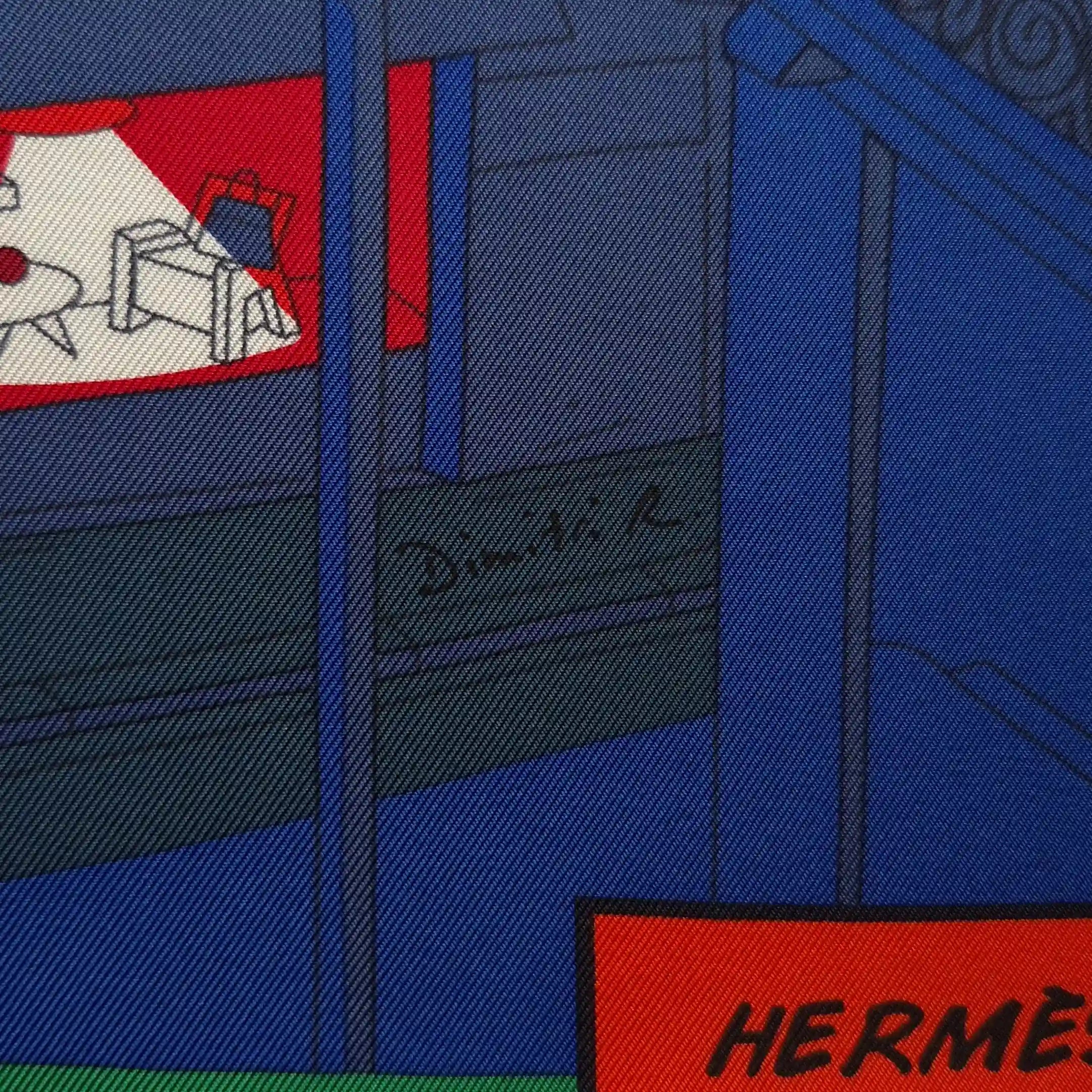 hermes space shopping au faubourg silk scarf blue red pop art ufo horse superhero detail