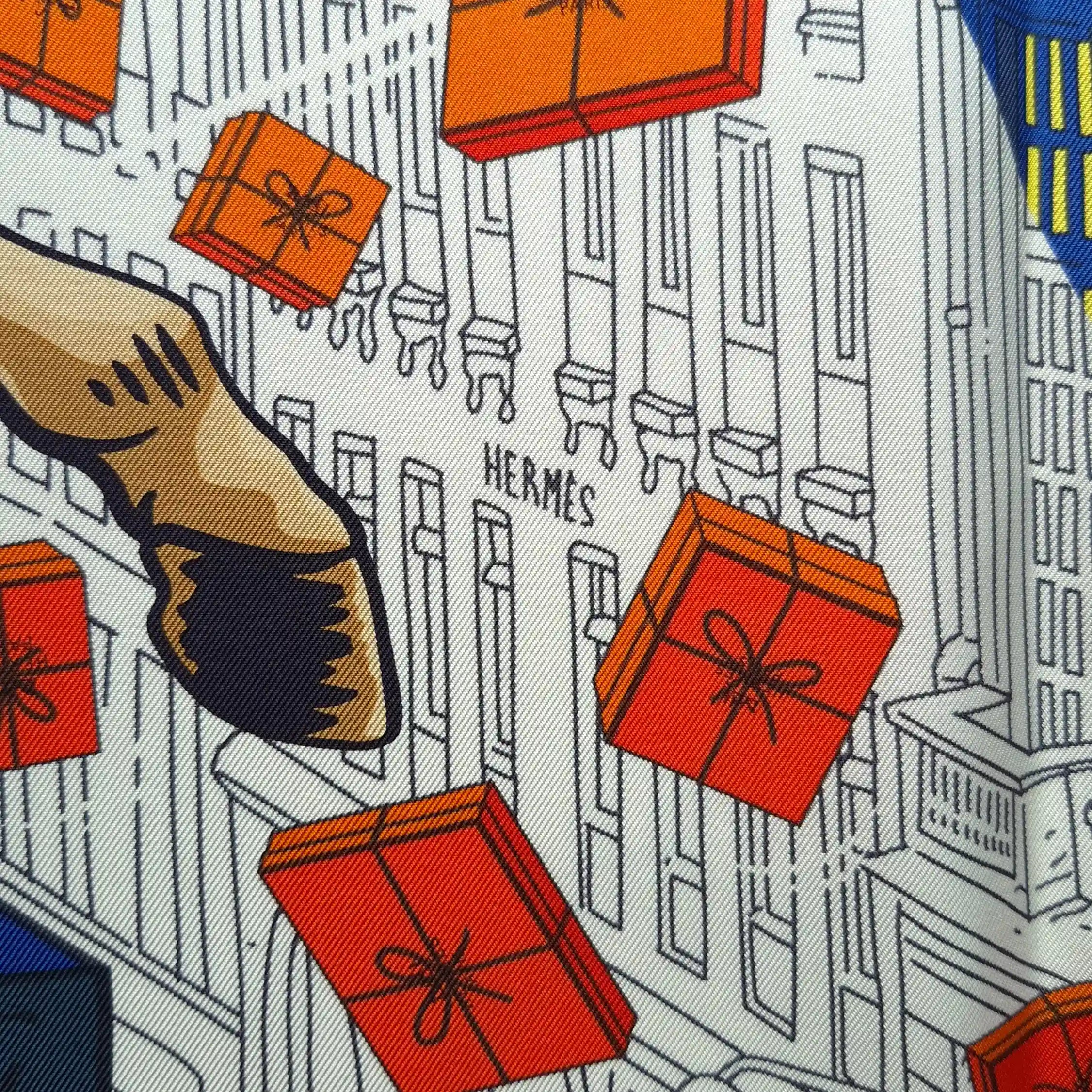 hermes space shopping au faubourg silk scarf blue red pop art ufo horse superhero detail