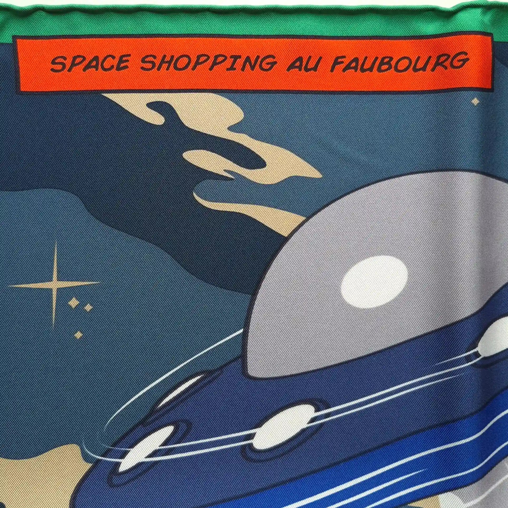 hermes space shopping au faubourg silk scarf blue red pop art ufo horse superhero detail
