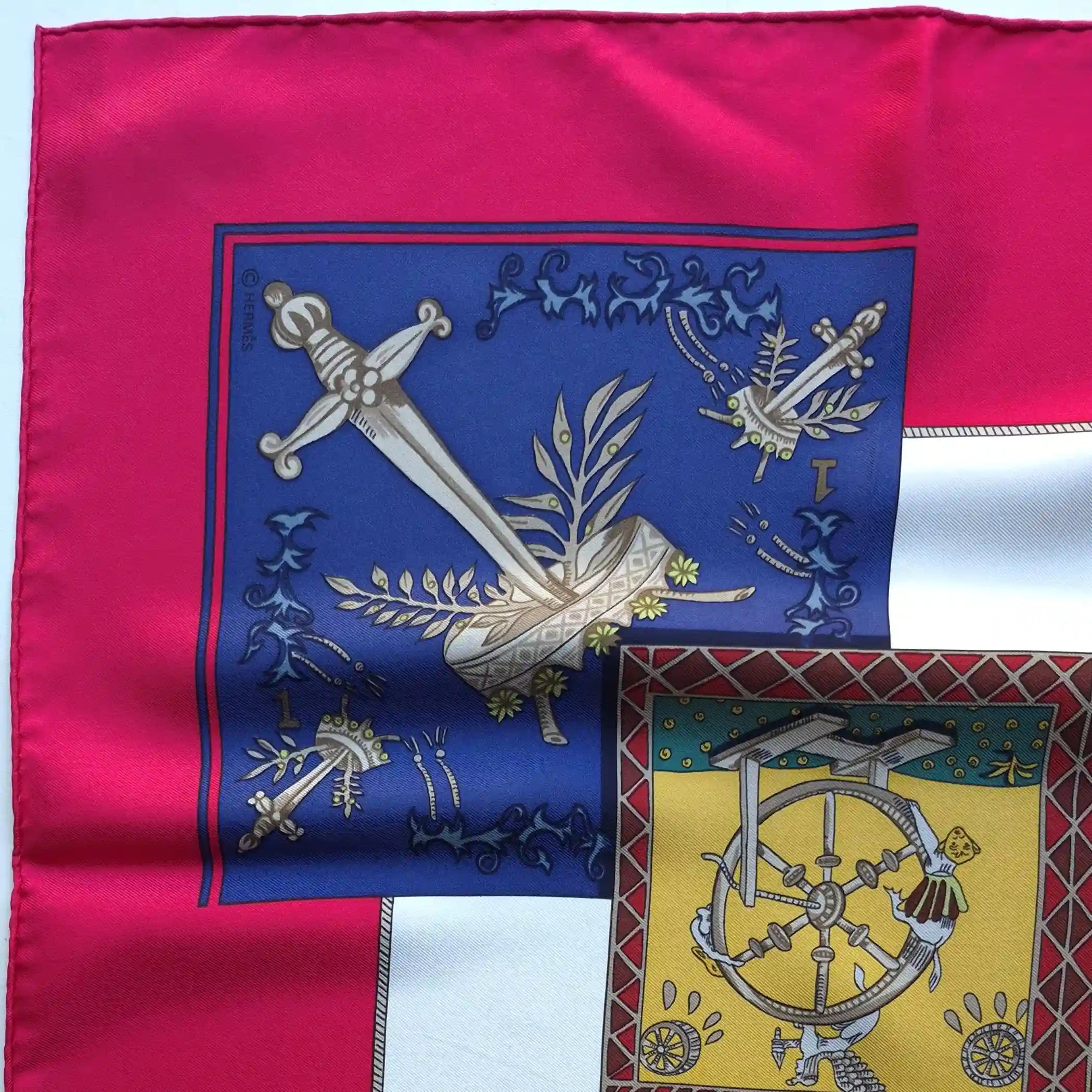 hermes le tarot annie faivre silk scarf red tarot cards esoteric detail