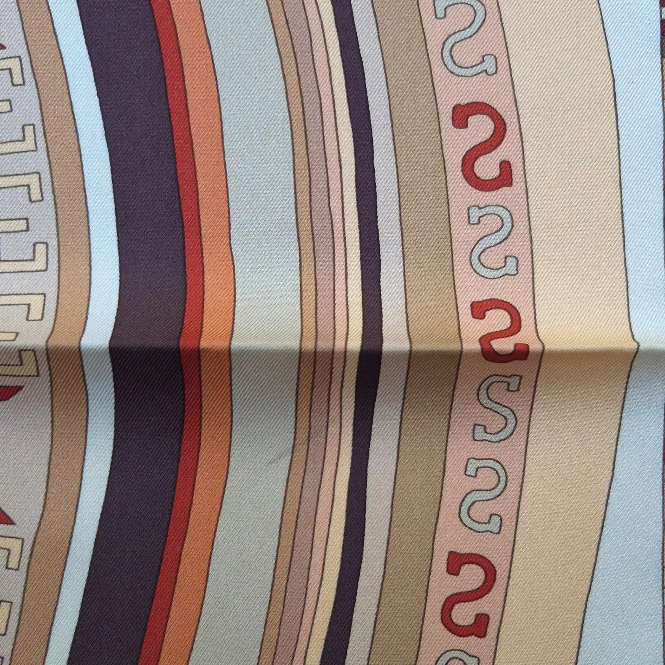 hermes tohu bohu claudia stuhlhofer mayr silk scarf beige red concentric typography detail