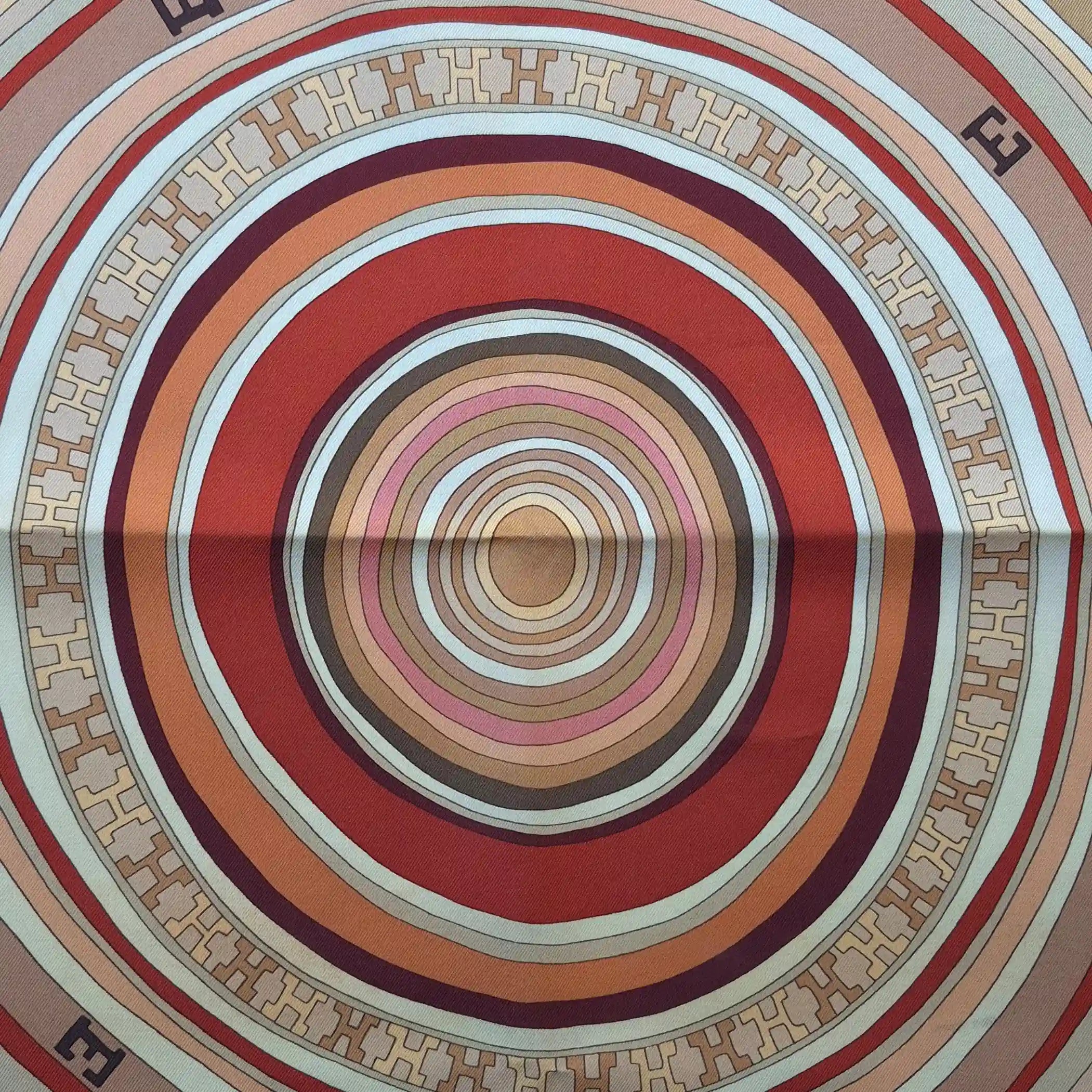 hermes tohu bohu claudia stuhlhofer mayr silk scarf beige red concentric typography detail