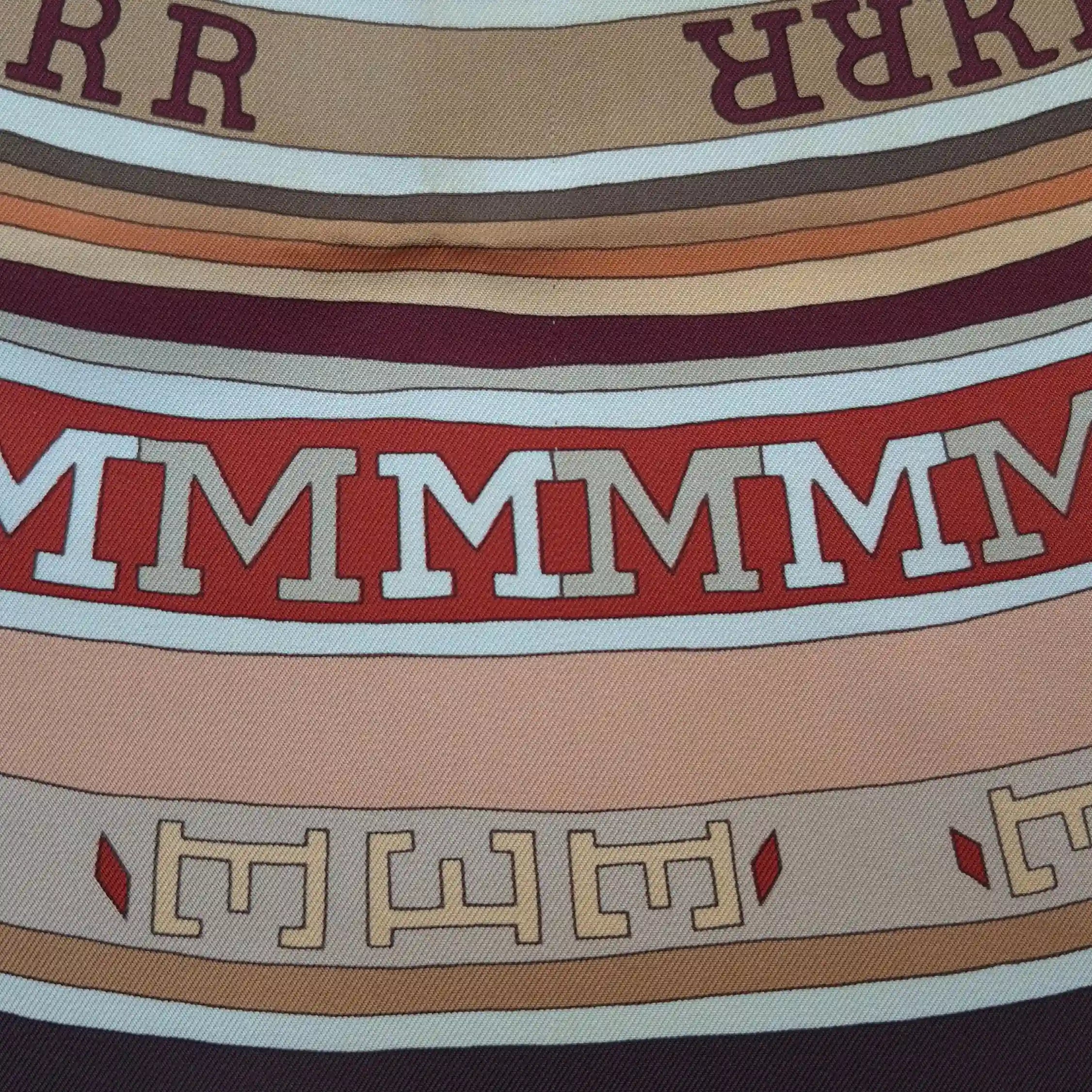 hermes tohu bohu claudia stuhlhofer mayr silk scarf beige red concentric typography detail