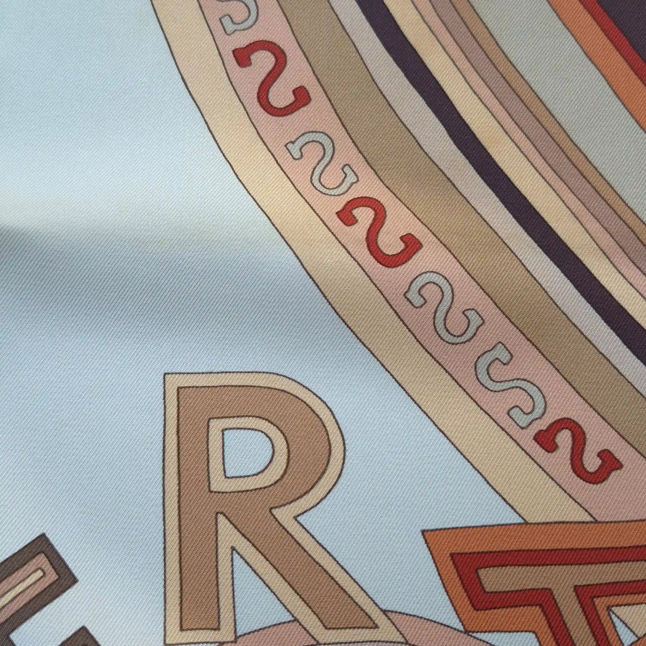 hermes tohu bohu claudia stuhlhofer mayr silk scarf beige red concentric typography detail